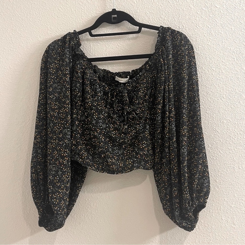 12th Tribe Black Floral Off The Shoulder Blouse, Size Small
